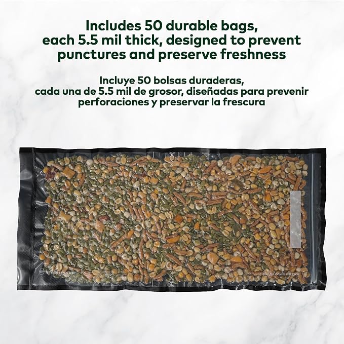 Resealable Vacuum Seal Zipper Bags 11" x 24" (50 Count) 5.5 Mil (Black & Clear) Precut BPA Free Heavy-Duty Commercial Grade Reclosable Bag, Sous Vide, Meal Prep, Freezer Storage & Food Preservation