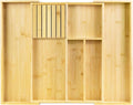 VaeFae Bamboo Silverware Drawer Organizer Kitchen, Expandable Utensil Organizer with Knife Block, Cutlery Tray with Divider, Multifunctional Drawer Organizer