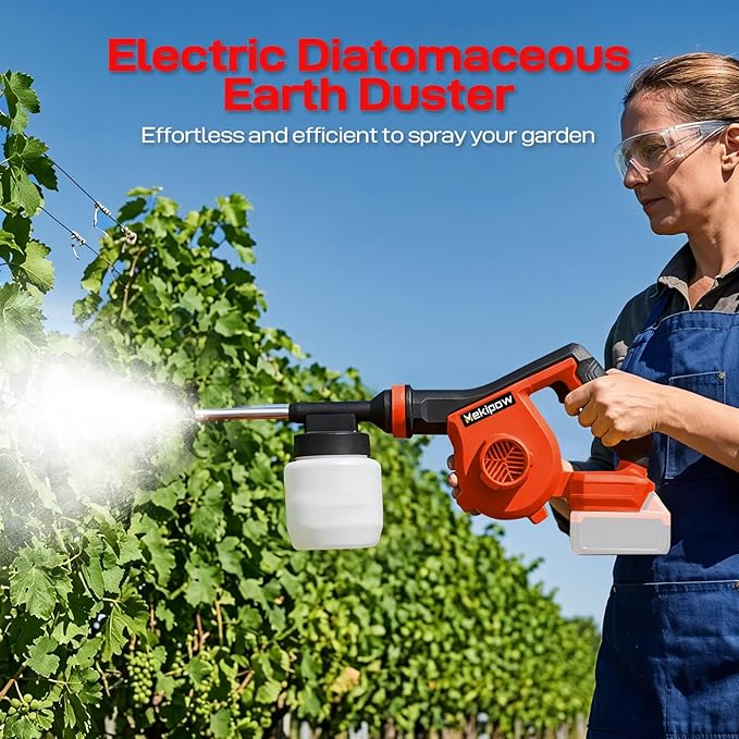 Electric Diatomaceous Earth Duster Compatible for Milwaukee 18V Battery, Garden Dust Applicator with 800mL Capacity｜Variable Speed, 2 in 1 Diatomaceous Earth Spray & Vacuum Cleaner (NO Battery)