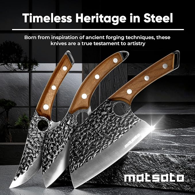Matsato Knife Set 3-Piece Kitchen Knives, Cooking Chef Knife Set | Cleaver, Kitchen And Chef Cutting and Chopping Knives Sets Juego De Cuchillos Para Cocina