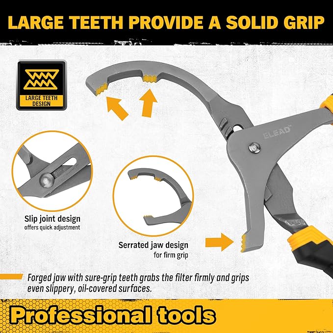 ELEAD Adjustable Oil Filter Wrench Set - 9" & 12" Pliers for Cars, Trucks, Motorcycles - Durable Carbon Steel, Ergonomic Grip, Easy Access Design