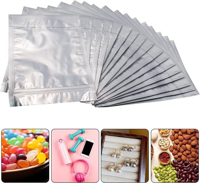 Wisesorb 1 Quart 60 Packs Mylar Bags For Food Storage, 7"x 10" Mylar Bags With Window, Freeze Dried Candy Bags, Reusable Storage Bags For Food, Mylar Food Storage Bags for Long Term Food Storage