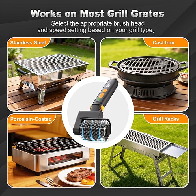 Upgraded Electric Grill Brush - Extreme 50kg Torque Power Grill Brush, 7.4V Motor, Safe for All Grills, SUS304 Anti-Shedding Bristle, with Heat Resistant Mat & Polishing Pad, for Fathers Day
