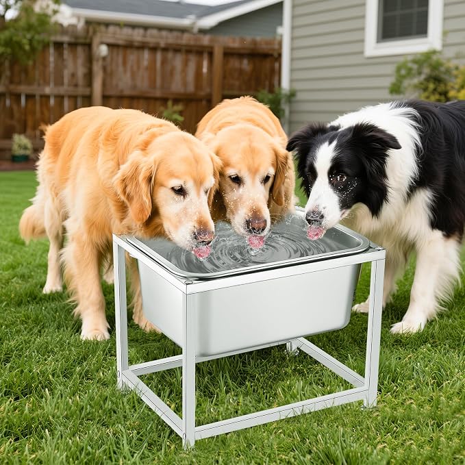 MEWTOGO 3 Gallons Large Elevated Dog Water Bowl, Relief Joint Pressure | 11.5'' H Sturdy Stainless Steel Raised Dog Bowl with Stand for Extra Large Dogs, Easy to Clean & Assemble for Indoor Outdoor