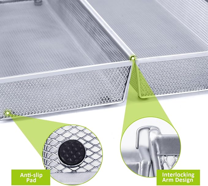 Neudeco Silverware Drawer Organizer, Pack 5, Silver | Utensil Organizer, For Large Utensils, Interlocking Arm, Cutlery Tray for Knives Fork Spoon