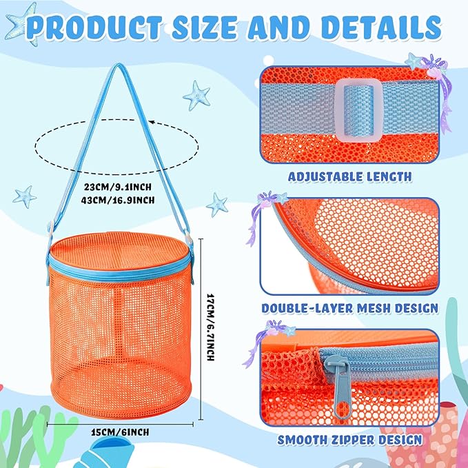 8 Pcs Sand Sifter with Shelling Bags for Beach Mesh Shovel with Mesh Bag for Shell Collecting Shark Tooth Sifter Filter Sand Scooper for Picking up Shells Beach Essentials Vacation Tools