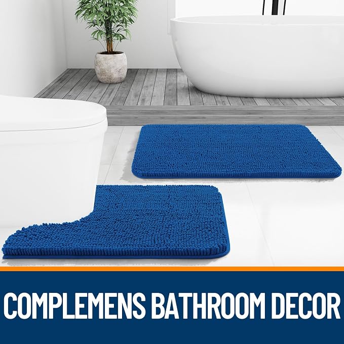OLANLY Bathroom Rugs 36x24, Extra Soft Absorbent Chenille Bath Rugs, Rubber Backing Quick Dry, Machine Washable Bath Mats for Bathroom Floor, Tub and Shower, Home Decor Accessories, Deep Navy Blue