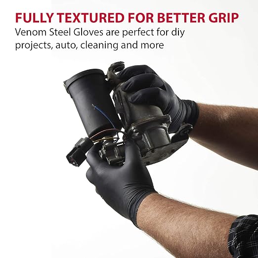 Venom Steel Nitrile Gloves, Rip Resistant Disposable Latex Free Black Gloves, 2 Layer Gloves, 6 mil Thick, X-Large (Pack of 500)