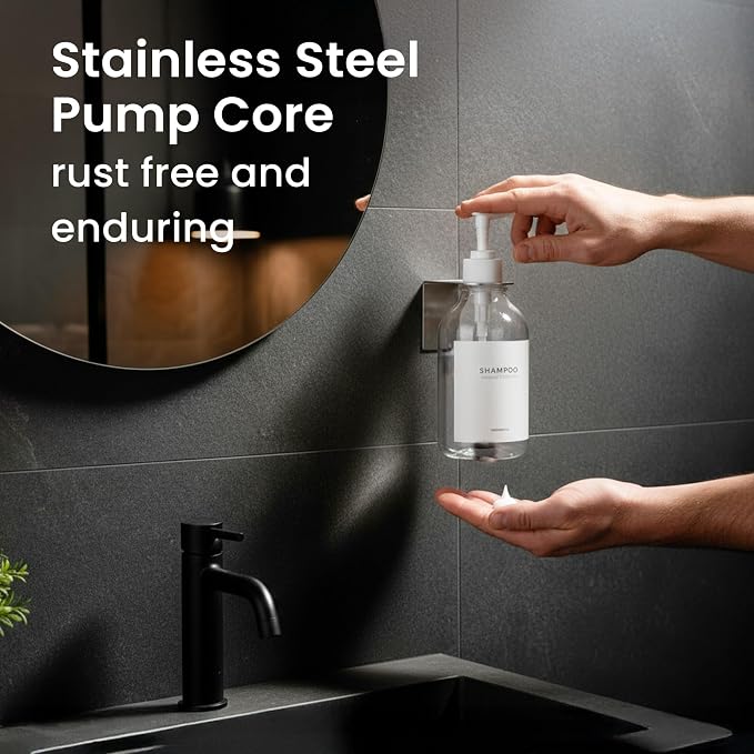 Shampoo and Conditioner Dispenser Wall Mounted Set of 1 Clear - No Drill Shower Soap Dispenser for Bathroom Refillable - Spa Hotel Style Accessories by MaisoNovo