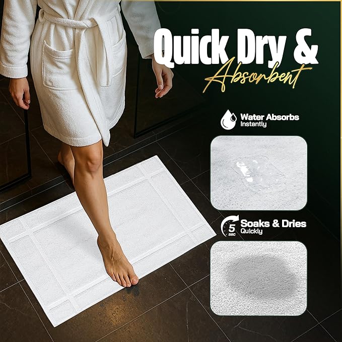 Pearl Linens Pack of 6 100% Small Cotton Bath Mat Towels,18x25 inches, Soft & Absorbent Floor Towels for Bathroom, Not Bathroom Rugs, After Shower Mat, 781 GSM, Machine Washable, White