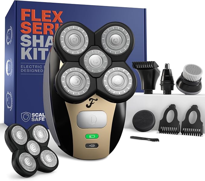 Freebird Electric Head & Body Hair Shaver - Mens Cordless Waterproof Razor with Rotary Blades (FlexSeries, Shaver Kit + One Blade Refill)