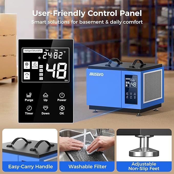 130 Pints Commercial Dehumidifier with Pump and Drain Hose, Crawl Space Dehumidifier for Basement up to 65,00 Sq. Ft for Water Damage, Attic, Garage, Industrial, Auto Defrost, Humidity Control