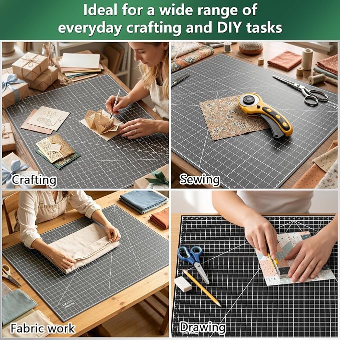 Self Healing Cutting Mat 24''x36'': Double-Sided 5-Ply Craft Cutting Board with Grid - Slip-Resistant Large Cutting Mat for Sewing, Fabric,Quilting, Crafts & Hobbies(Grey/Black)