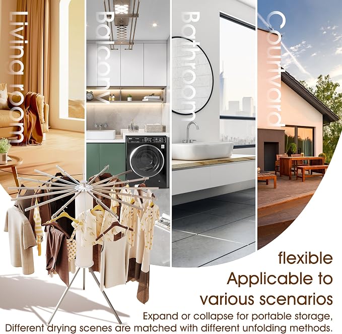 BOQORAD Tripod Clothes Drying Rack,Drying Rack Clothing Foldable,(16 Aluminium Poles),Standing Dry Racks,Laundry Drying Rack,Clothes Hanger Rack,Laundry Rack Folding,Collapsible,Retractable