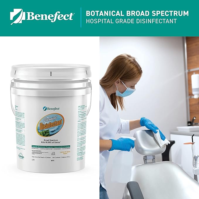 Benefect Botanical Broad Spectrum Disinfectant, 5 Gallon, Lemon & Spice Scent, Hospital Grade Disinfectant & Tuberculocide, Kills Over 99.99% of Germs, No Rinsing or Wiping Required
