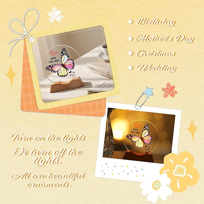 ZHSHWAT Christian Gifts for Women -Butterfly & Bible Verses Crystal Night Light with USB Port - Inspirational Religious Spiritual Gift for Friends, Mom, Sister, Girl, Female Coworker, Home Decor