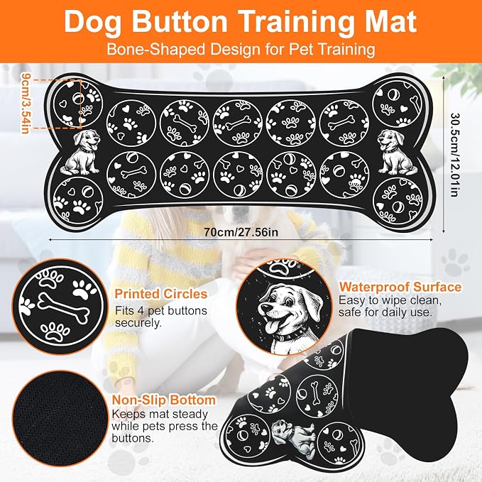 Dog Buttons for Communication,14Pcs Talking Button Set with 30s Recordable Voice Pet Training Buzzers with Mat & 2 Stickers, Talking Buttons for Dogs & Cats (Batteries Not Included)