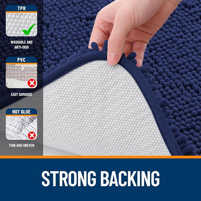 OLANLY Bathroom Runner Rugs 59x24, Soft Absorbent Chenille Bath Rugs, Rubber Backing Quick Dry, Machine Washable Long Bath Mats for Bathroom, Tub and Shower, Home Decor Accessories, Twilight Sapphire