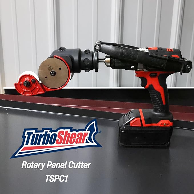 Malco TurboShear® TSPC1 Rotary Panel Cutter – Drill Attachment for Cutting Metal, Vinyl, Ribbed Roofing & Wall Panels – Dual Cutting Wheels, 22-Gauge Capacity, Clean & Precise Cuts.