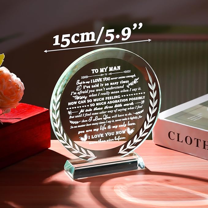 Qianwei Gifts for Husband Boyfriend Unique - Crystal Keepsake Birthday Gift for Men Wedding Anniversary Romantic I Love You Present for Him - Vanlentines Day to My Man