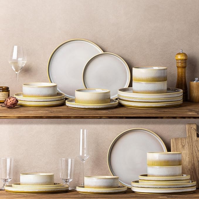 TheTerra Ceramic Dinnerware Sets for 4, 12 Pieces Porcelain Lightweight Plates and Bowls Sets, Scratch Resistant Dish Set, Oven & Microwave & Dishwasher Safe, Autumn Haze