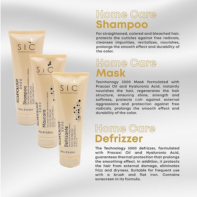 SIC Technology 3000 Home Care Kit – Shampoo, Mask & Defrizzer with Pracaxi Oil & Hyaluronic Acid – Hydrates, Nourishes, Repairs Damage, Reduces Frizz & Prolongs Straightening Effects Hair Care System