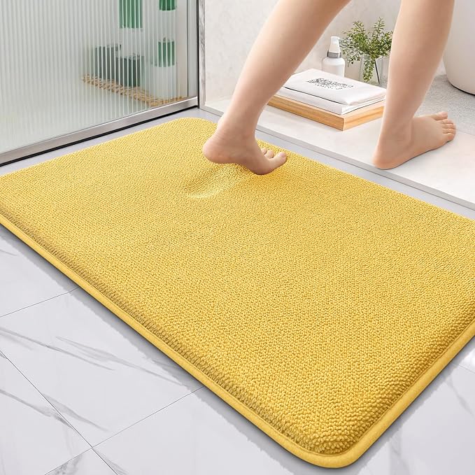 OLANLY Thick Memory Foam Bathroom Rugs 36x24, Absorbent Bath Mat, Yellow | Soft Quick Dry Bath Rugs Mats, Non-Slip, Machine Washable Carpet for Bathroom Floor, Tub and Shower, Home Decor Accessories