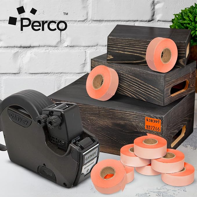 Perco Fluorescent Red Price Marking Labels - 36,000 Blank Labels for Garvey 22-66/22-77/22-88 Two Line Pricing Gun with Ink Rolls Included - 36 Rolls, 4 Sleeves - Made in USA