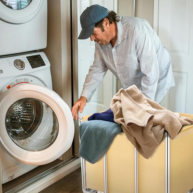 Commercial Laundry Cart with Wheels, 11.42 Bushel Large Laundry Rolling Bins with Removable Waterproof Canvas Lining Basket, Heavy Duty Stainless Steel Laundry Hampers for Hotels & Hospital