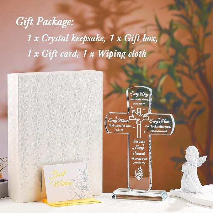Movdyka Christian Inspirational Gifts for Women, Crystal Cross Bible Verse Plaque Decor, Religious Faith Spiritual Prayers Encouragement Gift for Woman Men Mom Daughter Friends