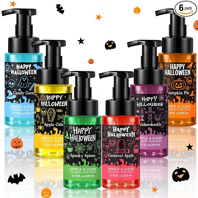 6 Pack Halloween Foaming Hand Soap with Pump Care Moisturizing Liquid Gentle Scented Hand Wash Gifts Spooky Happy Halloween Celebration Party Favors Decorations