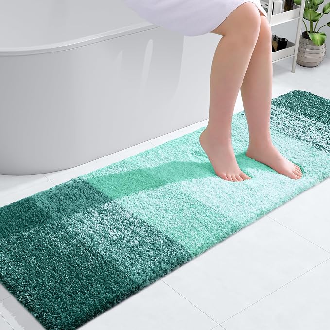 OLANLY Bathroom Runner Rugs Mat 59x17, Extra Soft Absorbent Microfiber Bath Rugs, Rubber Backing, Quick Dry, Long Bath Mats for Bathroom, Tub and Shower, Home Decor Accessories, Blackish Green