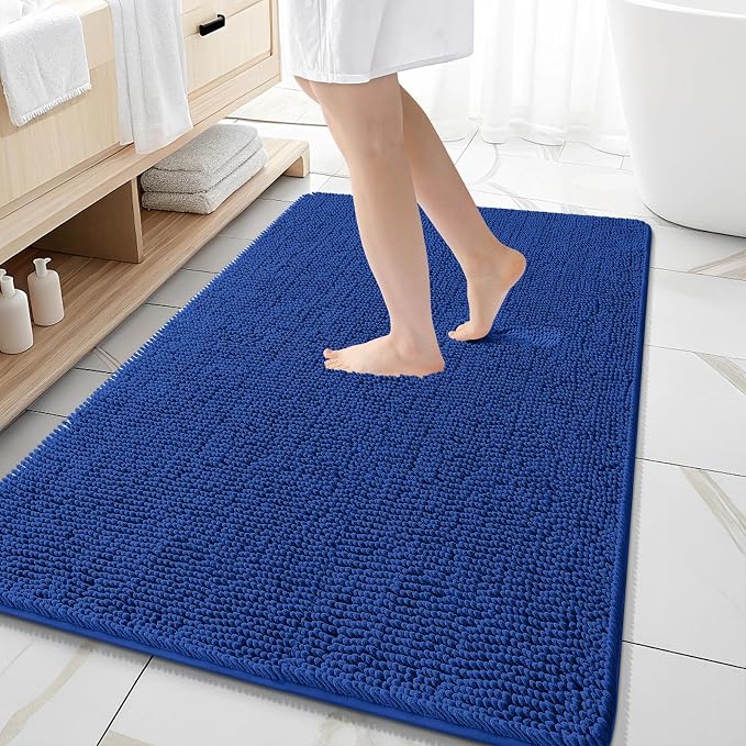 OLANLY Large Bathroom Rugs 59x35, Extra Soft Absorbent Chenille Bath Rugs, Rubber Backing Quick Dry, Machine Washable Bath Mats for Bathroom Floor, Tub and Shower, Home Decor Accessories, Royal Blue