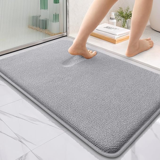 OLANLY Thick Memory Foam Bathroom Rugs 36x24, Soft Absorbent Bath Mat, Grey | Quick Dry Bath Mat Rugs, Non-Slip Mats, Machine Washable Carpet for Bathroom Floor, Tub and Shower, Home Decor Accessories