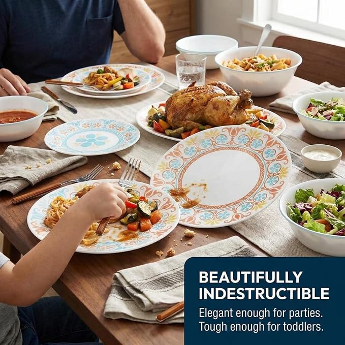 Corelle Terracotta Dreams Dinnerware Set for 6 18 Pieces Dinner Plates, Appetizer Plates, and 18 Oz Bowls Dishwasher, Microwave, and Freezer Safe Proudly Made in the USA