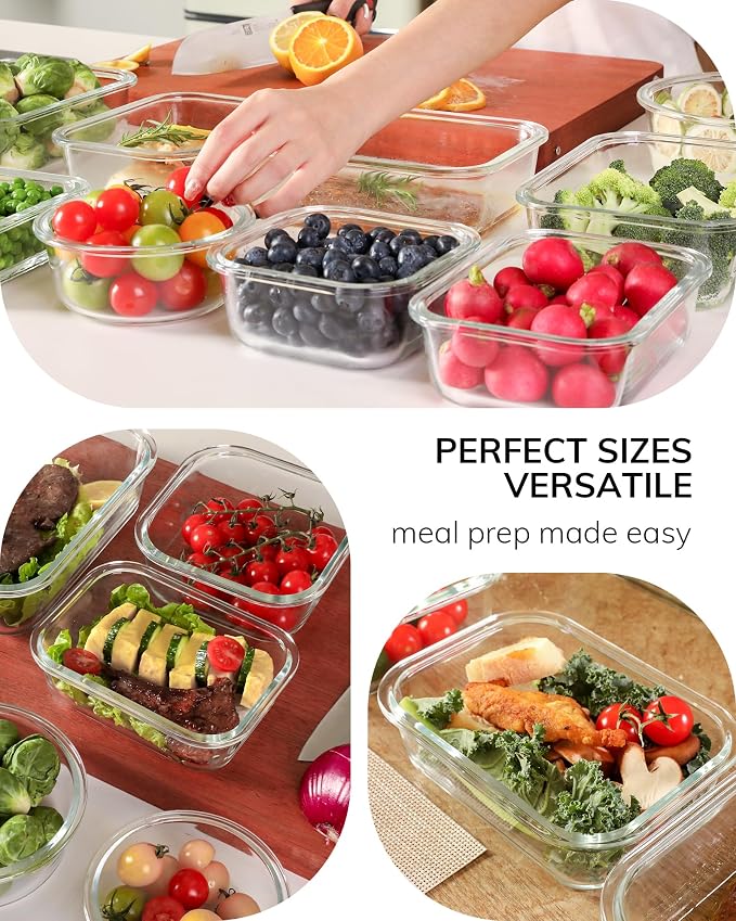2-Pack Glass Food Storage Containers with Tempered Glass Lids (21.3oz/2.7cup) - Airtight Snap Lock, Microwave & Oven Safe (-4℉~ 950°F), Freezer to Baking Dish, BPA-Free, Gift Box (Blue)