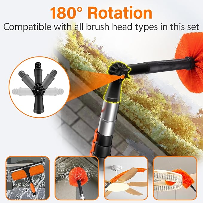 30FT High Reach Duster Cleaning Kit with 5-24 FT Extension Pole,High Ceiling Dusting and Window Cleaning Kit with Microfiber Feather Duster,Cobweb Duster,Ceiling Fan Duster,Window Squeegee Cleaner