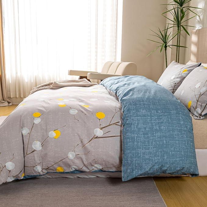 OAITE Duvet Cover Set,100% Cotton Comforter Cover with Branch Pattern Duvet Cover Set,Soft Bedding Set Includes with 3 Piece (2 Pillow Shams,1 Duvet Cover)