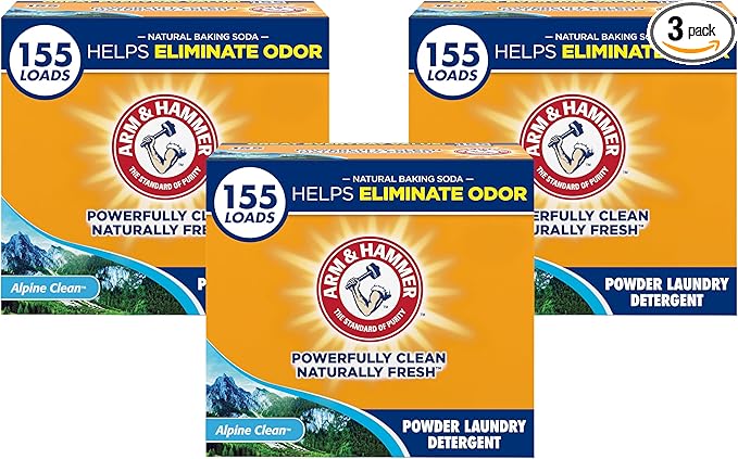 ARM & HAMMER Powder Laundry Detergent, Alpine Clean, 9.56 lb, 155 Loads (Pack of 3)