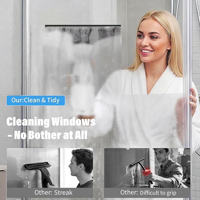 Eave Window Vacuum Squeegee Cordless, Electric Window Cleaner Kit with 11" & 6.7" Squeegee Blades, 2000Pa Vacuum Squeegee with 45min Battery Life & 270ml Water Tank, Suitable for Windows, Mirrors