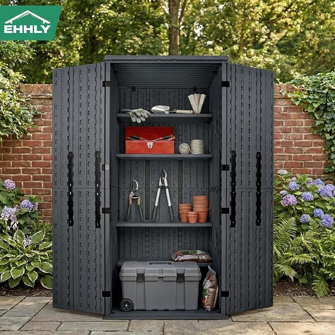 EHHLY Heavy Duty Tall Storage Cabinet Outdoor Weatherproof, 28 Cuft Garage Storage Cabinet with 4 Adjustable Shelves, Lockable Kitchen Pantry Closer Organizer, 31Wx23Lx66H, Sage Grey