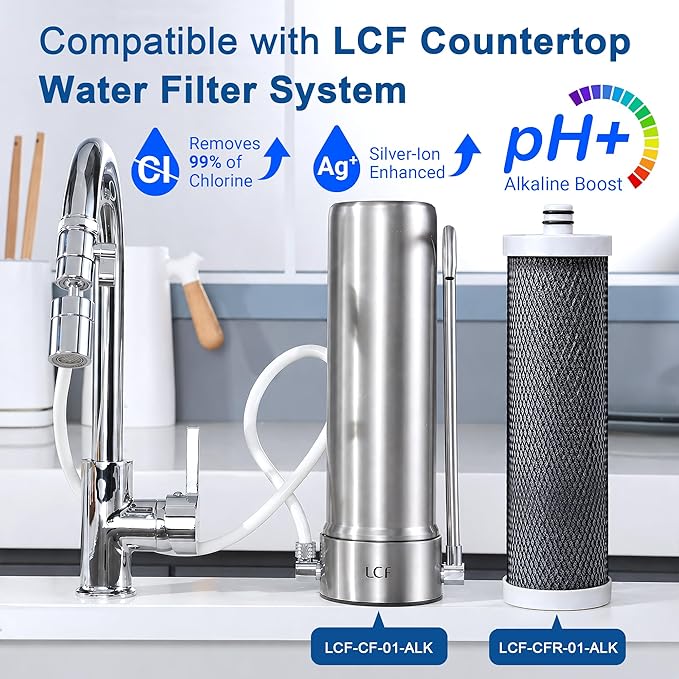 LCF Replacement Filter, Compatible with LCF-CF-01-ALK, Waterdrop Filter Replacement for WD-CTF-04 System, Replaces WD-CFF-02, 6+1-Stage, 𝐒𝐢𝐥𝐯𝐞𝐫 𝐈𝐨𝐧𝐬 Enhanced, 16,000 Gallons, 2-Pack