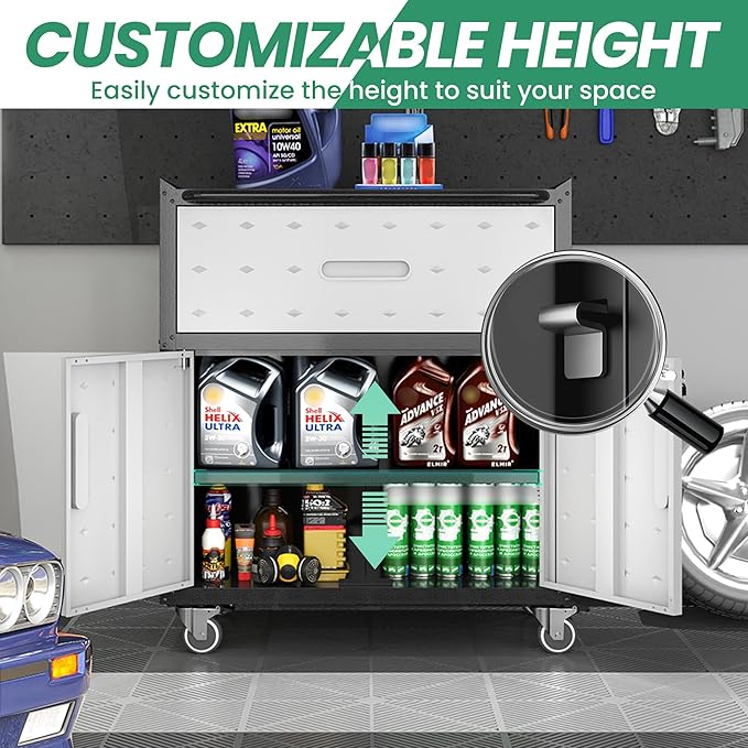 Garage Cabinet System | Heavy Duty Steel All-in-One Modular Garage Cabinet Set for Ultimate Workshop Organization | Easy Assembly Garage Storage Cabinets & Tool Bench