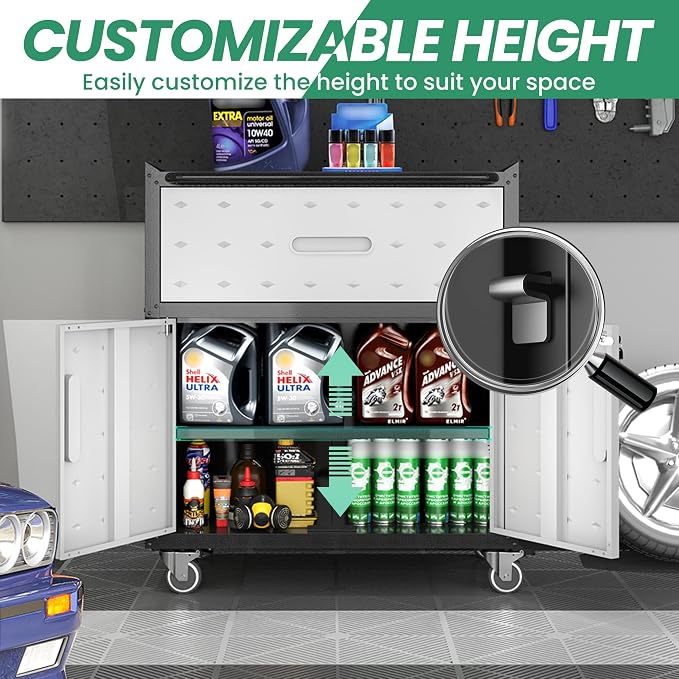 Garage Cabinet System | Heavy Duty Steel All-in-One Modular Garage Cabinet Set for Ultimate Workshop Organization | Easy Assembly Garage Storage Cabinets & Tool Bench