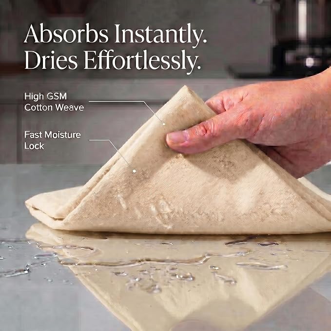 Urban Villa Kitchen Towels Cotton Dish Towels 20”x30” (Set of 6) Ivory