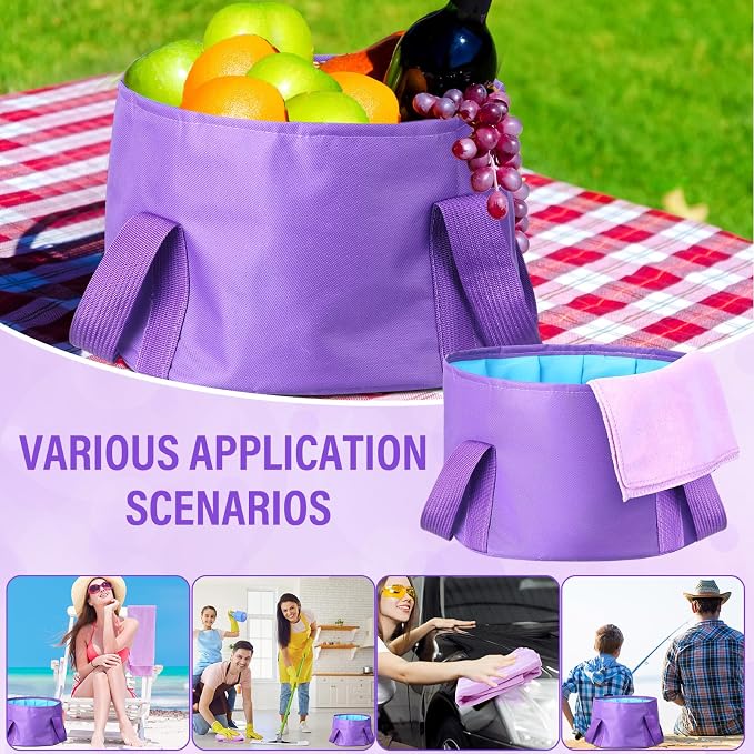 FillTouch 12 Pcs 15L Foldable Foot Soaking Tub Kit Portable Foot Bath Tub for Soaking Feet with Towel and Storage Bag Soak Spa Bucket for Travel Camping (Purple)