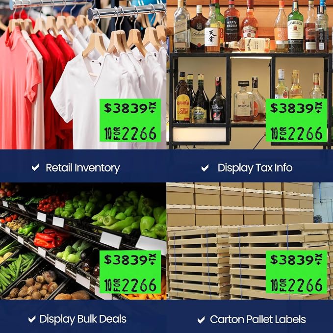 Perco Fluorescent Green Price Marking Labels - 36,000 Blank Labels for Garvey 22-66/22-77/22-88 Two Line Pricing Gun with Ink Rolls Included - 36 Rolls, 4 Sleeves - Made in USA