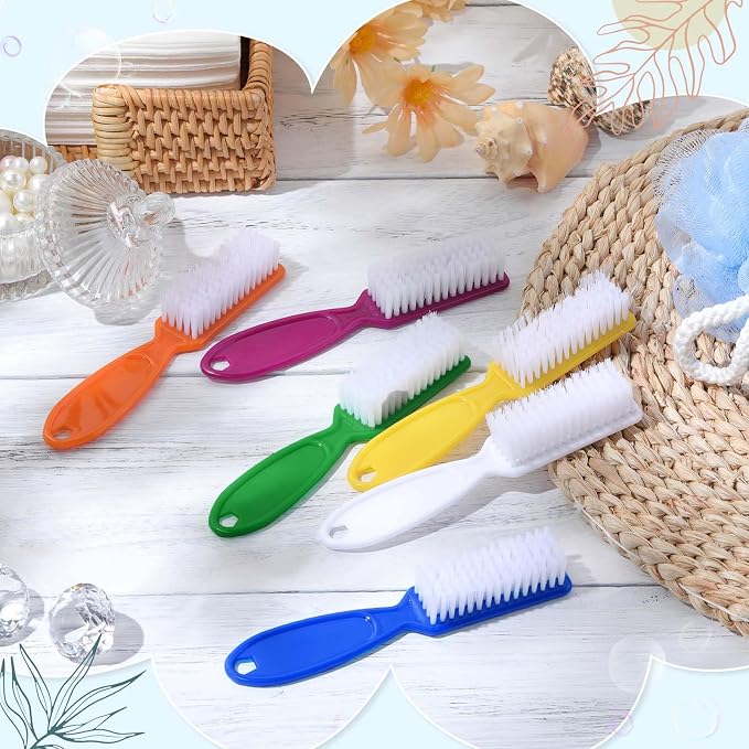 Patelai 200 Pcs Handle Grip Nail Brush Bulk Fingernail Brushes Pedicure Brush for Feet, Toes and Cleaning Fingernail(6 Colors)