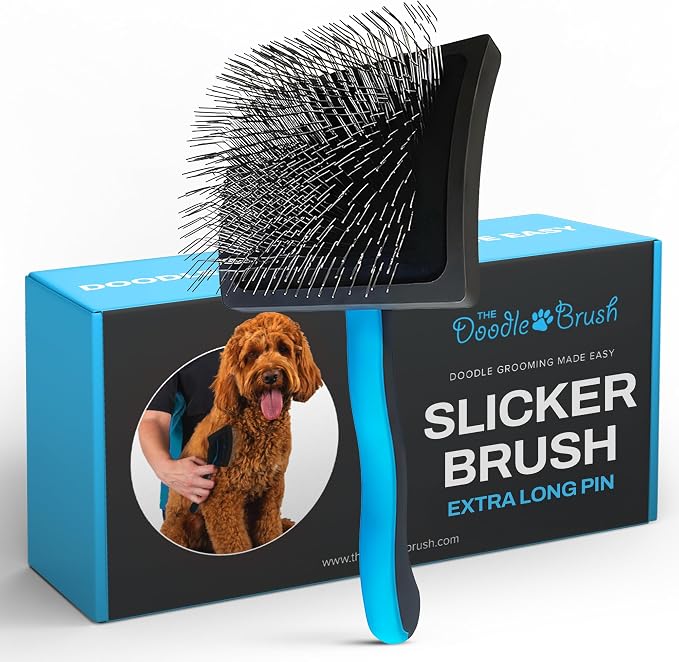 The Doodle Brush, Slicker Brush for Dogs Detangler, Poodle Pin Dematting Dog Hair Brushes, Extra Long Pin Slicker for Goldendoodle, Cockapoo, Cavapoo, Tangle-Free Grooming Shiny Coat Pet Brushes