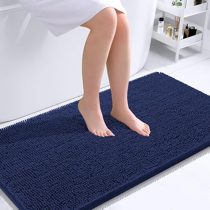 OLANLY Large Bathroom Rugs 40x24, Soft Absorbent Chenille Bath Rugs, Rubber Backing Quick Dry, Machine Washable Bath Mats for Bathroom Floor, Tub and Shower, Home Decor Accessories, Twilight Sapphire
